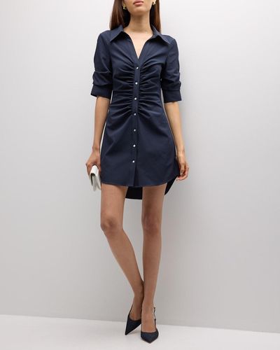 Cinq À Sept Elina Ruched Button-Front Mini Dress - Blue