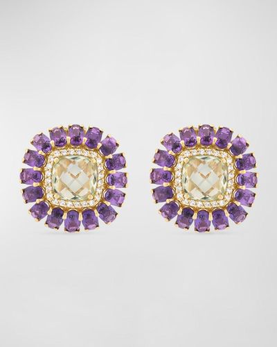 Miseno 18k Yellow Gold Diamond, Prasiolite, And Amethyst Stud Earrings - Pink