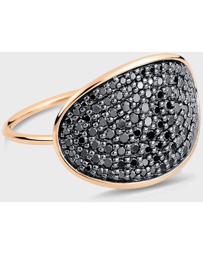 Ginette NY 18k Gold Black Diamond Large Sequin Ring, Size 7 - Multicolor