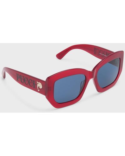 Emilio Pucci Oversized Logo Acetate & Metal Sunglasses - Red