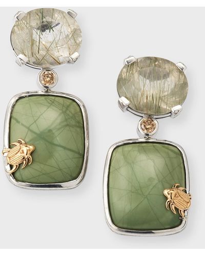 Stephen Dweck Rutilated Quartz And Imperial Jasper Drop Earrings With Champagne Diamonds - Green