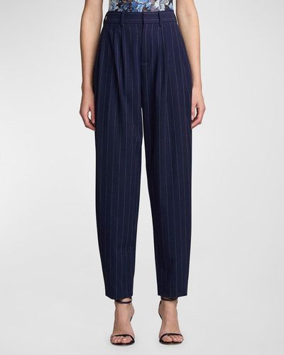 Ralph Lauren Collection Cassidy Pleated Pinstripe Tapered Wide-Leg Ankle Pants - Blue