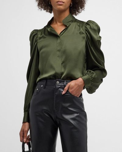 FRAME Gillian Long-Sleeve Silk Top - Green