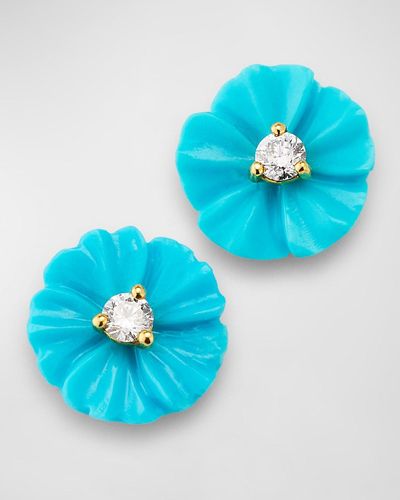 Paul Morelli Diamond And Turquoise Flower Stud Earrings - Blue
