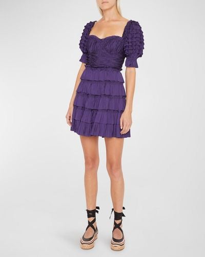 Ulla Johnson Lucette Tiered Ruffle Bustier Mini Dress - Purple