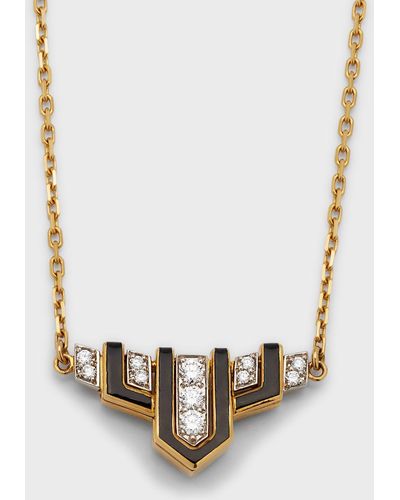 David Webb 18k Gold Black Enamel Scape Necklace W/ Diamonds - Metallic