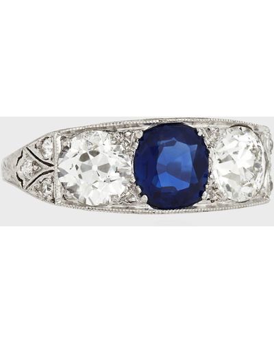 NM Estate Estate Edwardian Three-stone Sapphire & Diamond Ring, Size 5.5 - Blue