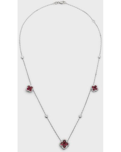 Neiman Marcus 18k Ruby Flower And Diamond Station Necklace - White