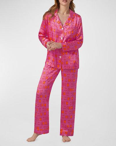 Trina Turk x Bedhead Pajamas Geometric-Print Silk Satin Pajama Set - Red