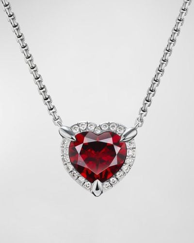 David Yurman Chatelaine Heart Pendant Necklace With Gemstone And Diamonds In Silver, 10.3mm - White