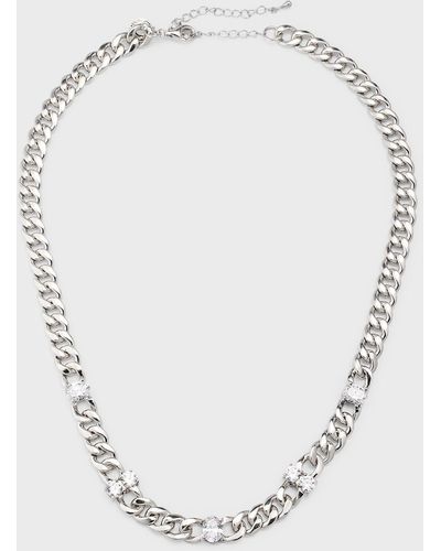 Golconda by Kenneth Jay Lane Sterling Round And Oval-Cut Cubic Zirconia Station Curb Chain Necklace - White