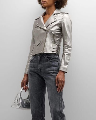 IRO Asheville Cropped Metallic Leather Jacket - Gray