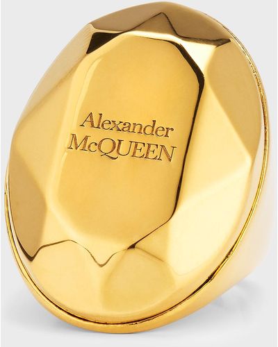 Alexander McQueen Faceted Stone Logo Ring - Metallic