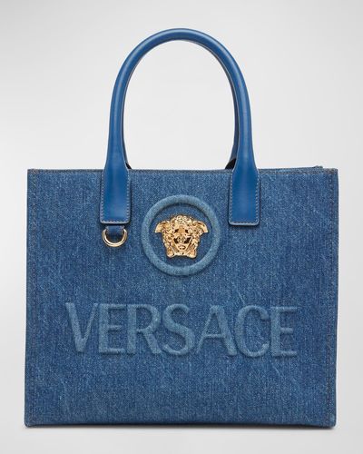 Versace La Medusa Small Denim Tote Bag - Blue