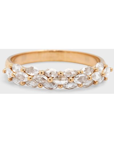 64 Facets 18k Yellow Gold Marquise Diamond Half Eternity Band Ring, Size 6.75 - White