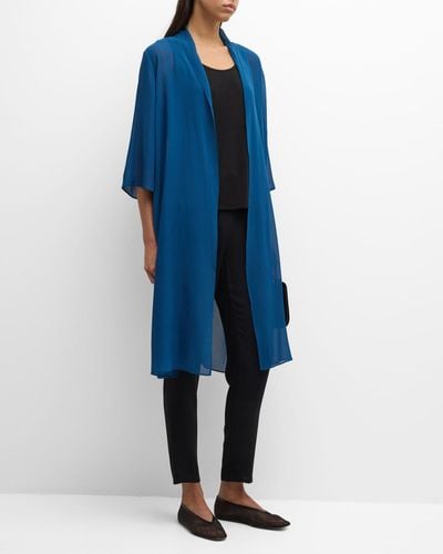 Eileen Fisher Open-Front Sheer Silk Georgette Jacket - Blue