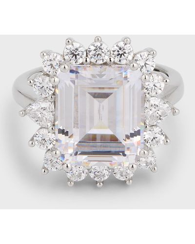 Golconda by Kenneth Jay Lane Sterling Asscher And Round-Cut Cubic Zirconia Statement Ring - Gray