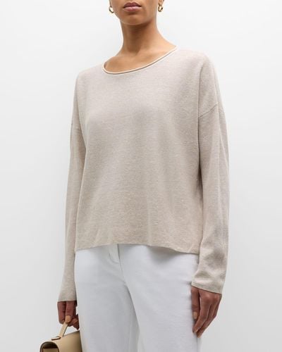 Eileen Fisher Scoop-Neck Organic Linen-Cotton Blouse - Gray