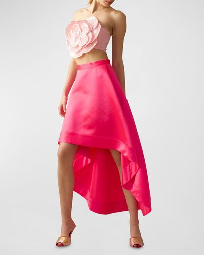 Cynthia Rowley High-Low A-Line Satin Maxi Skirt - Red