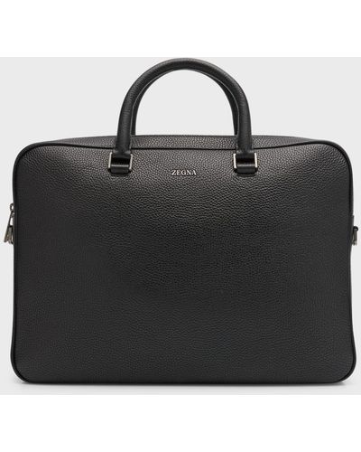 Zegna Grained Calfskin Briefcase - Black