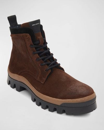 Karl Lagerfeld Lug-Sole Suede Combat Boots - Brown