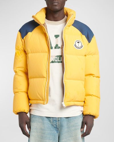 Moncler Genius Moncler X Palm Angels Nevis Contrast-Yoke Puffer Jacket - Yellow