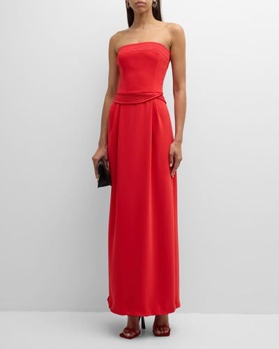 Emporio Armani Strapless Pleated Column Gown - Red