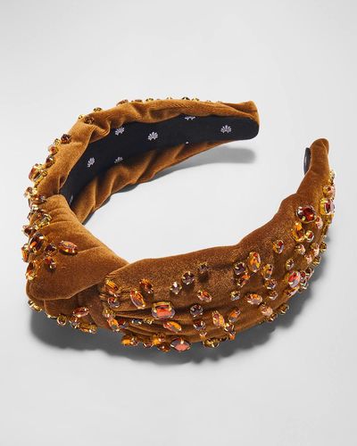 Lele Sadoughi Embellished Velvet Headband - Brown