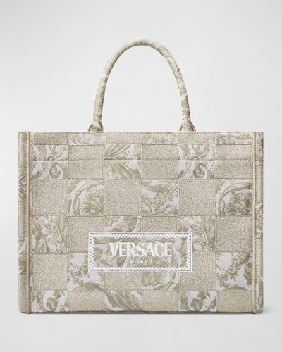 Versace La Medusa Large Patchwork Barocco Tote Bag - Gray