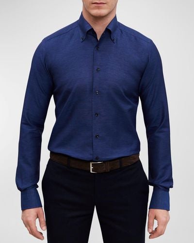 Emanuel Berg Slim Cotton-Linen Twill Sport Shirt - Blue