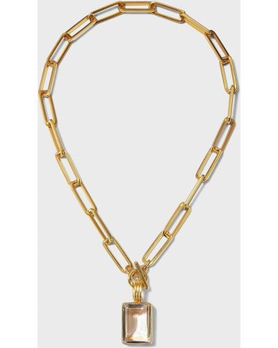 Dina Mackney Emerald-Cut Faceted Quartz Pendant On Paperclip Chain Necklace - Metallic