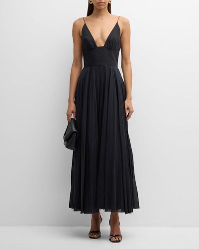 Brandon Maxwell Bralette-Style Maxi Dress With Pleated Skirt - Black
