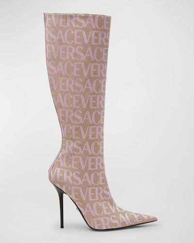 Versace 110mm Allover Monogram Canvas Boots - Pink