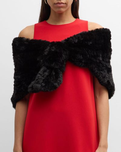 Surell Erin Textile Knit Faux Fur Shawl - Red