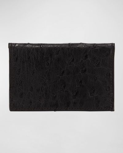 Abas Ostrich Bi-Fold Card Case - Black