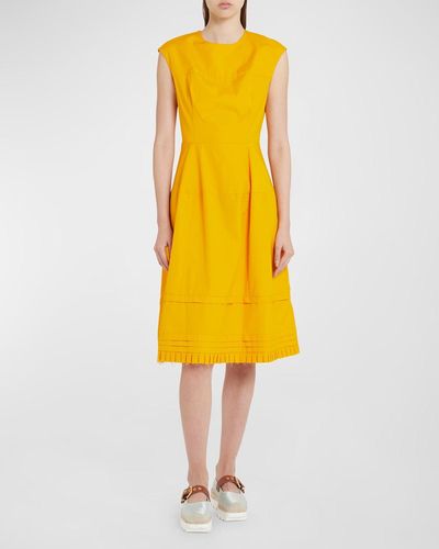 Marni Flared Midi Dress With Pleated Detail - Yellow