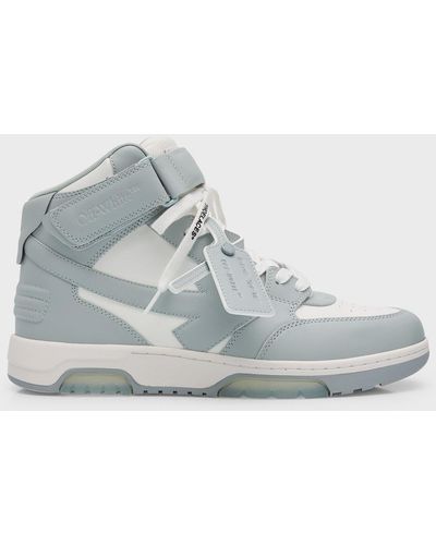 Off-White c/o Virgil Abloh Out Of Office Leather Mid-Top Sneakers - Gray