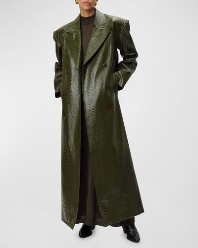 Ronny Kobo Roxton Faux Croc Leather Trench Coat - Green