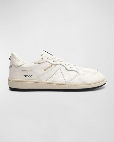 SCHUTZ SHOES Mixed Leather Low-top Sneakers - White