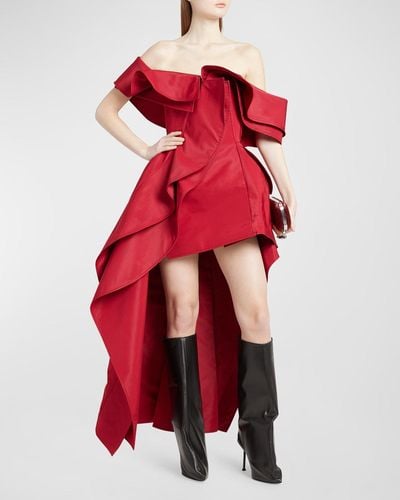 Alexander McQueen Off-shoulder Ruffled Evening Dress - Red