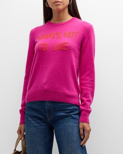 Lingua Franca Cashmere Embroidered Crewneck Sweater - Pink