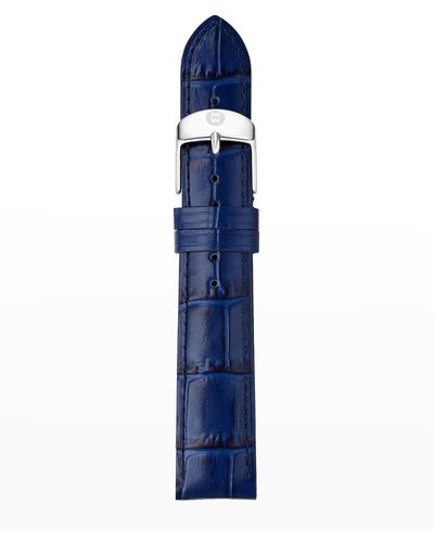 Michele 16mm Embossed Alligator Pattern Calf Leather Watch Strap - Blue