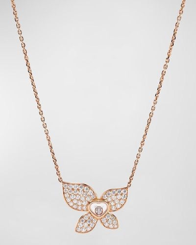 Chopard Happy Butterfly 18k Rose Gold Diamond Pendant Necklace - White