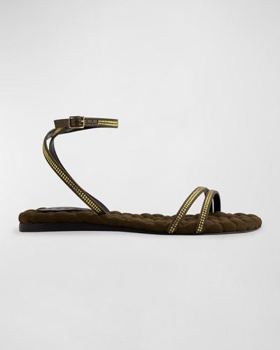 Aera Faye Crystal Vegan Ankle-Strap Flat Sandals - Metallic