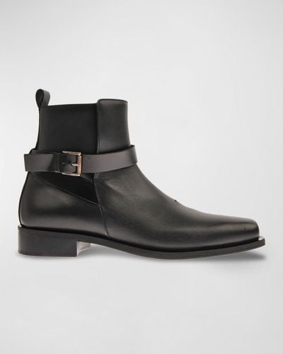CoSTUME NATIONAL Buckle Zip Leather Ankle Boots - Black
