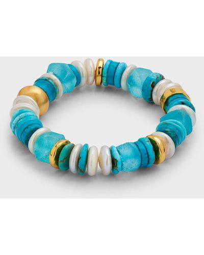 Nest Turquoise And Pearl Mix Stretch Bracelet - Blue