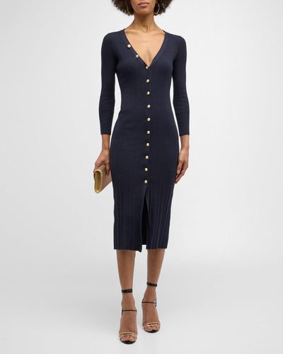 L'Agence Kyra Button-Front Duster Midi Dress - Blue