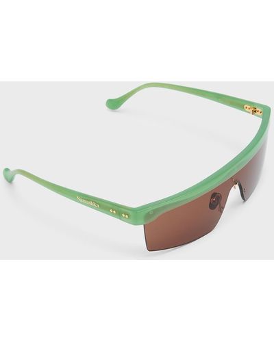 Nanushka Callias Flat-top Acetate Shield Sunglasses - Green