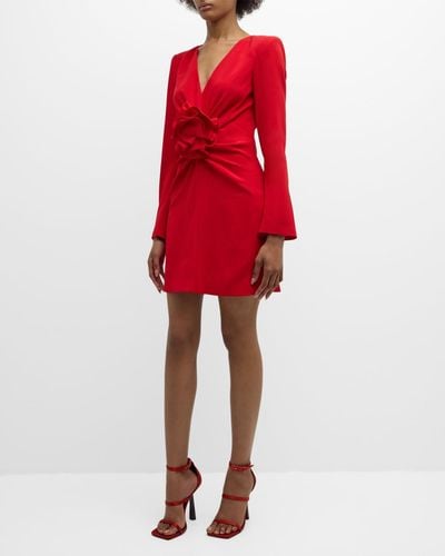 Roland Mouret Rose Long-Sleeve Cady Mini Dress - Red