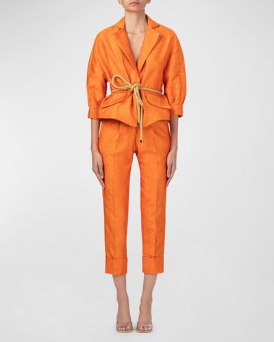 Silvia Tcherassi Moad Jacquard Straight-leg Pants - Orange